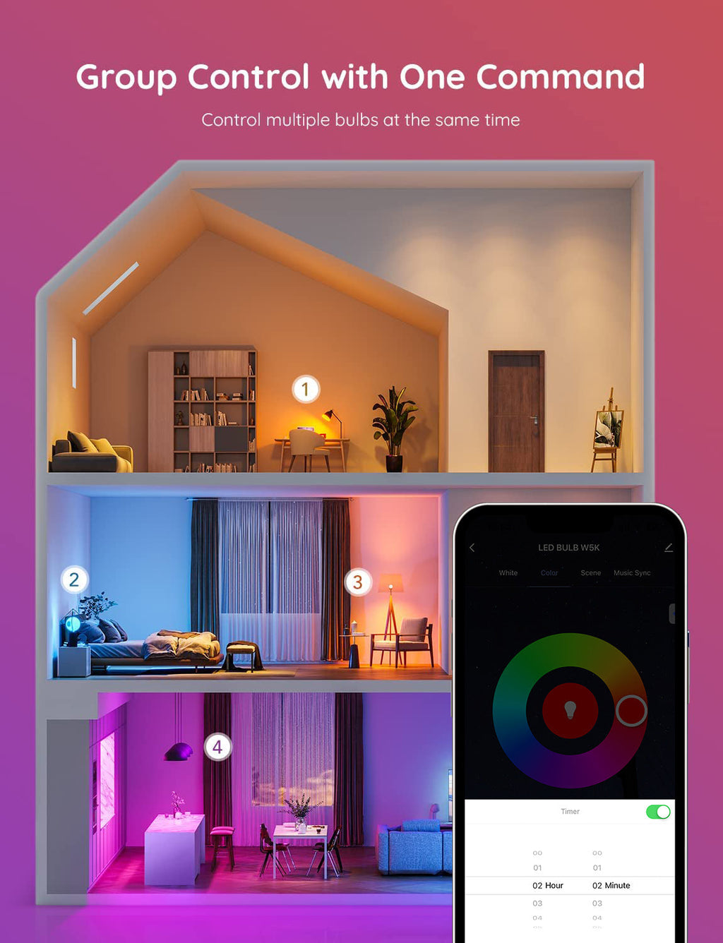 Different colour options for smart LED bulb