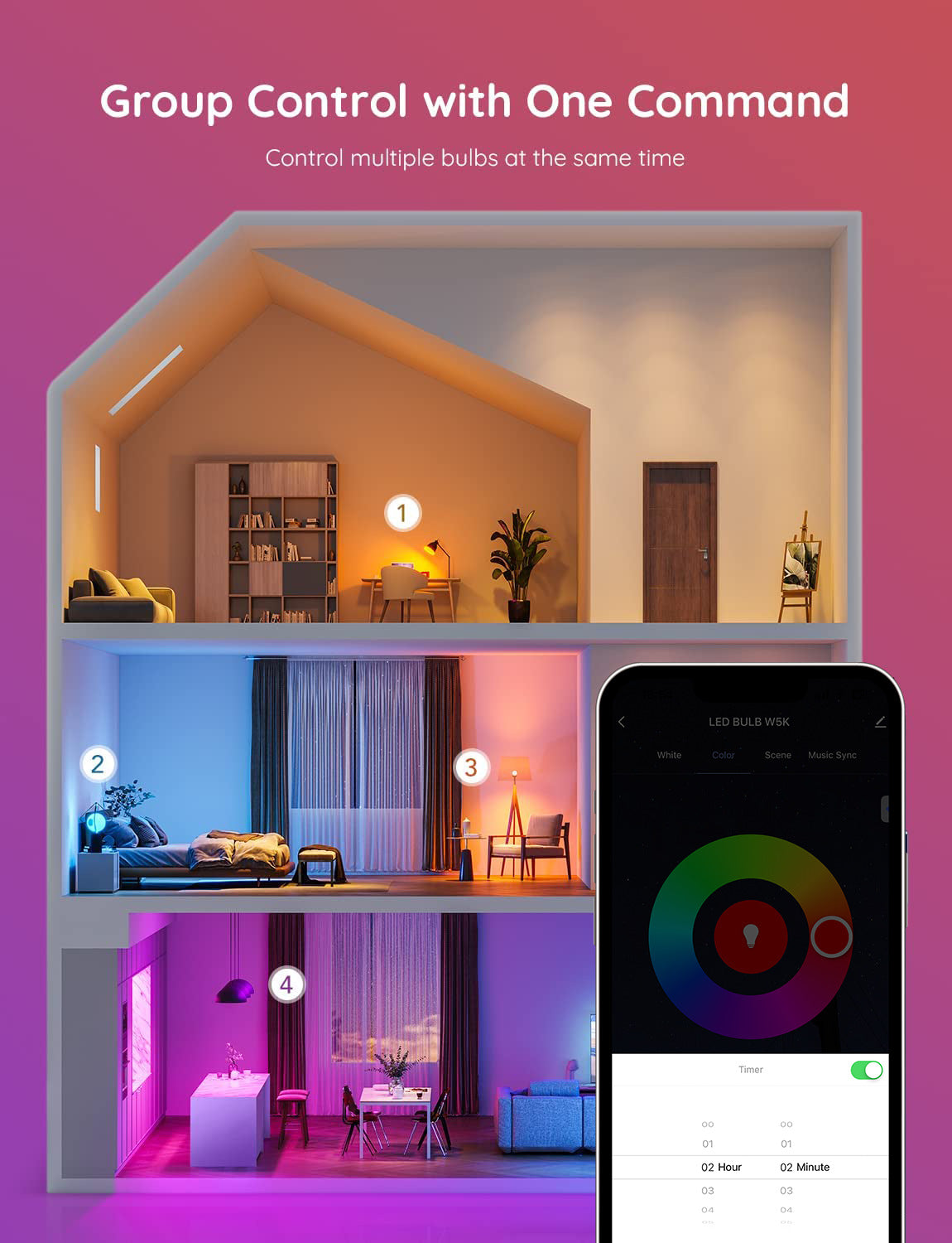 Different colour options for smart LED bulb