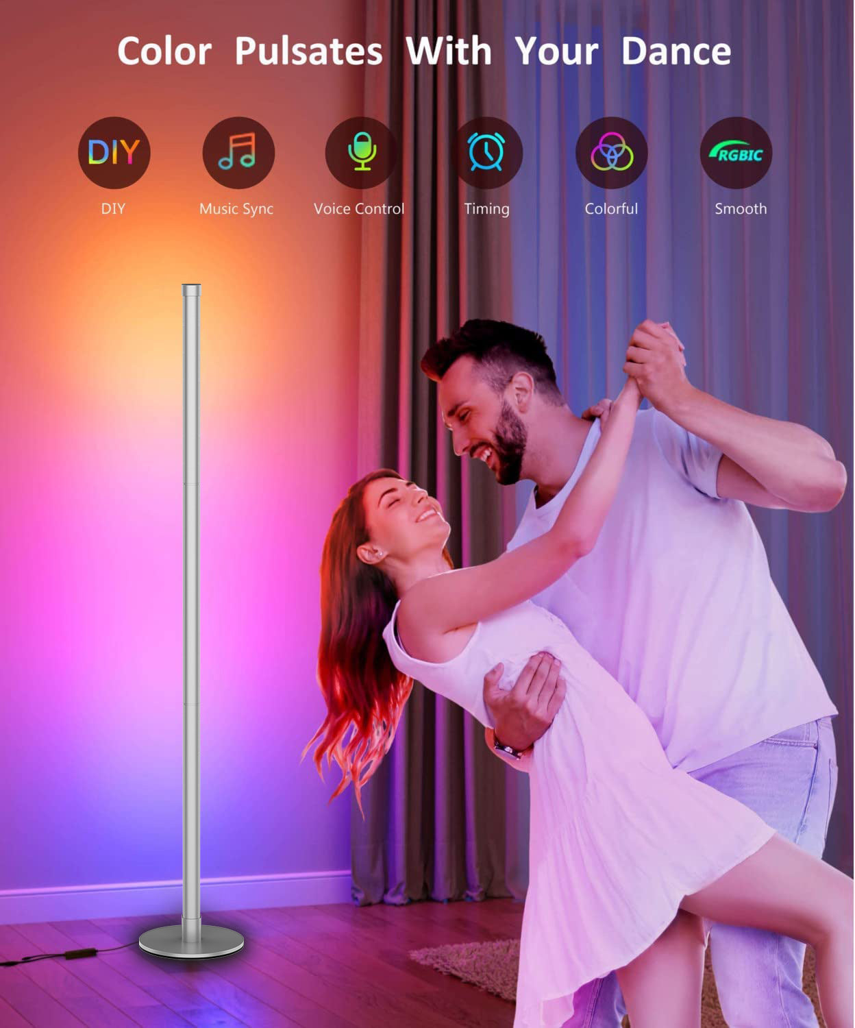 Modern Minimalist RGB Corner Floor Lamp with Bluetooth Control