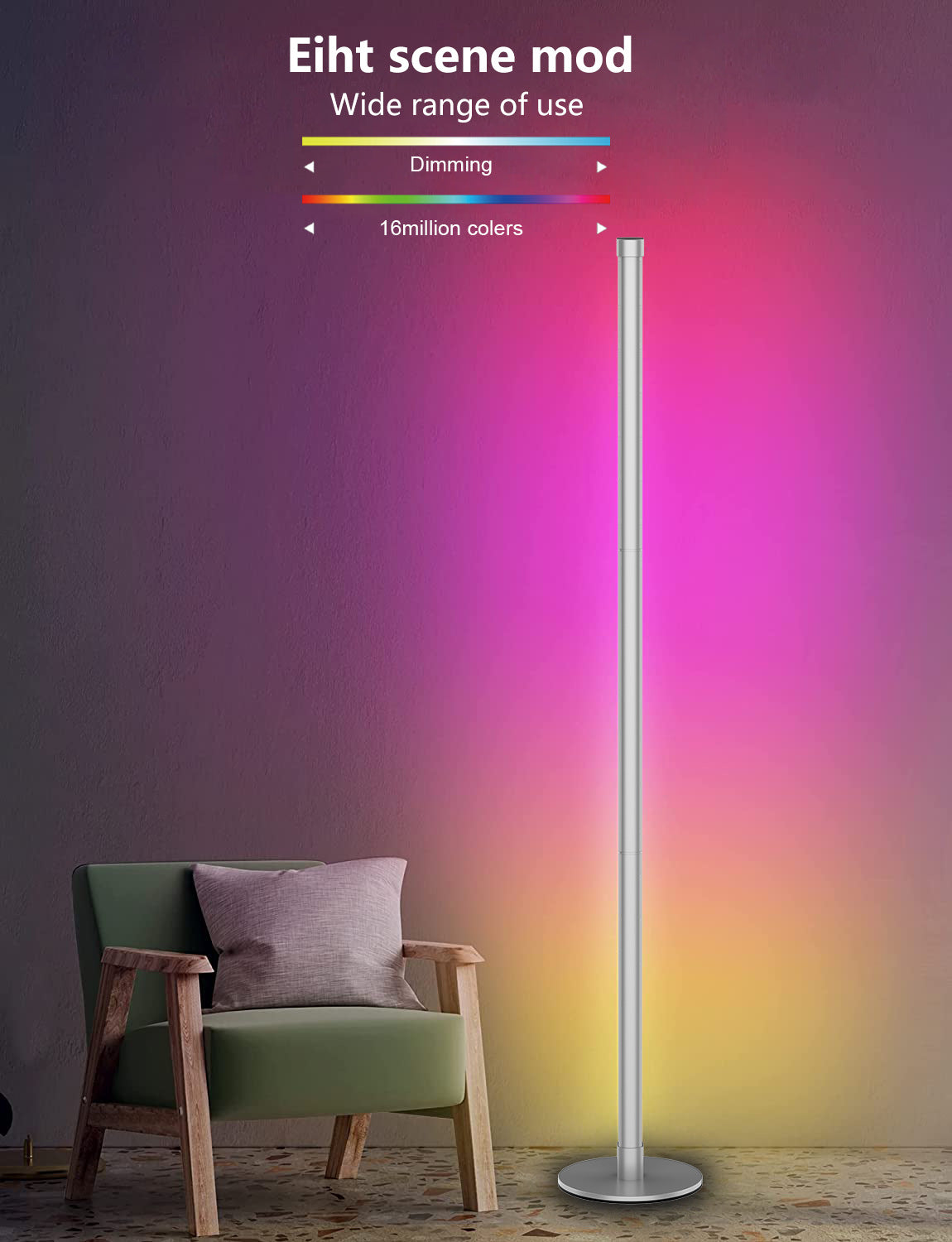 Front view of RGB Corner Floor Lamp