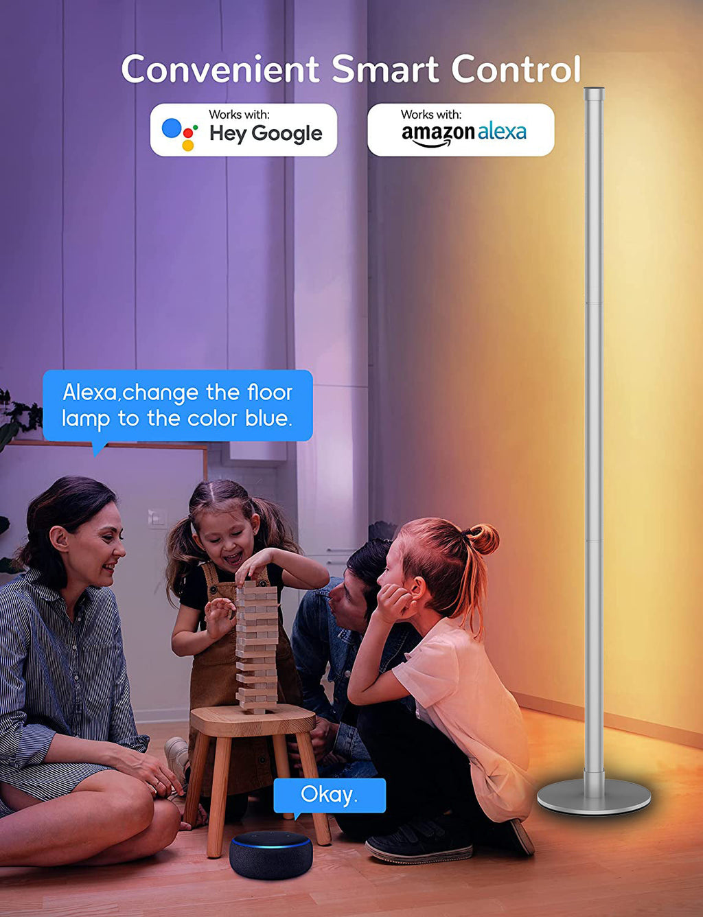 Side view showcasing adjustable height of floor lamp