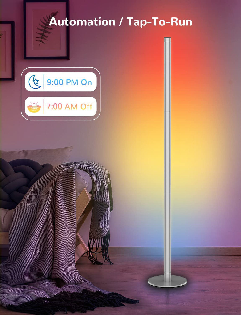 RGB LED lights on the minimalist corner lamp