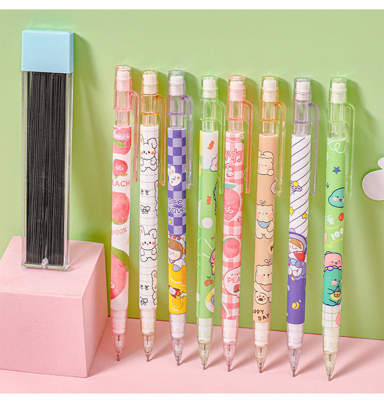 Peach juice themed pencils in a colourful set