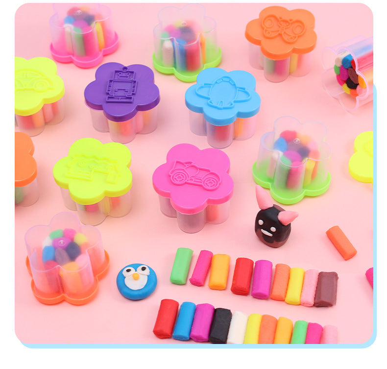 child engaging in crafting with clay set
