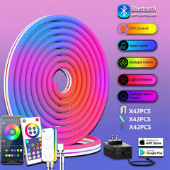 Flexible LED neon light strip curving around a corner