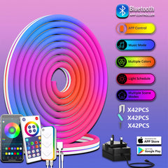Smart LED strip showing vibrant colours on the wall