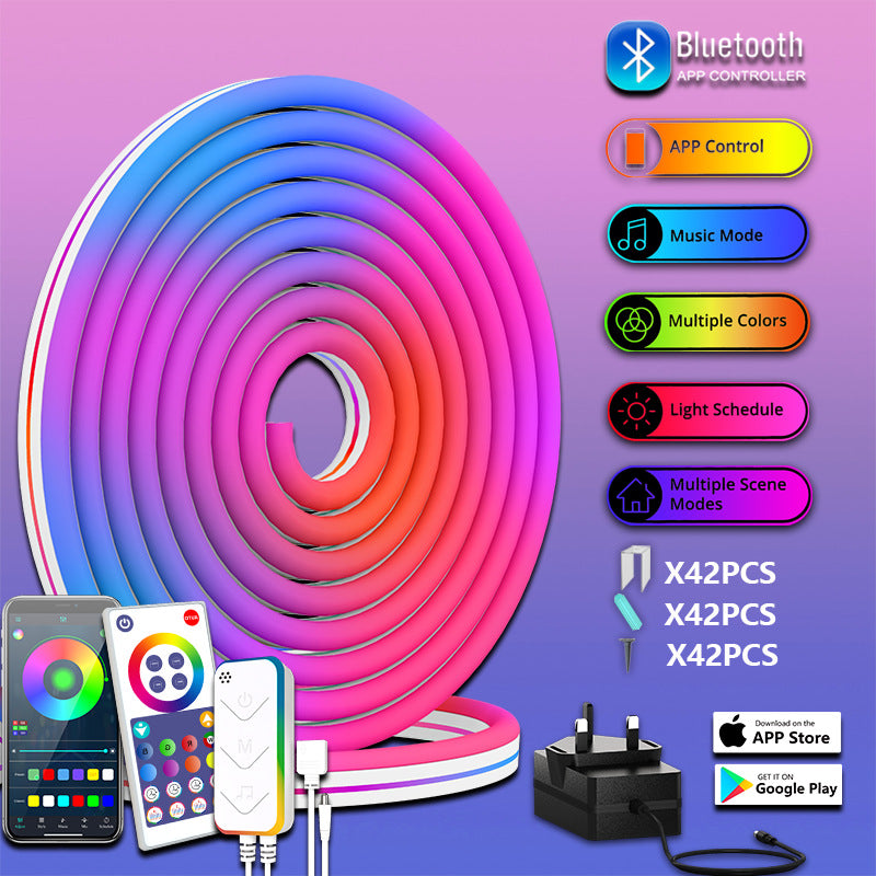Smart LED strip showing vibrant colours on the wall