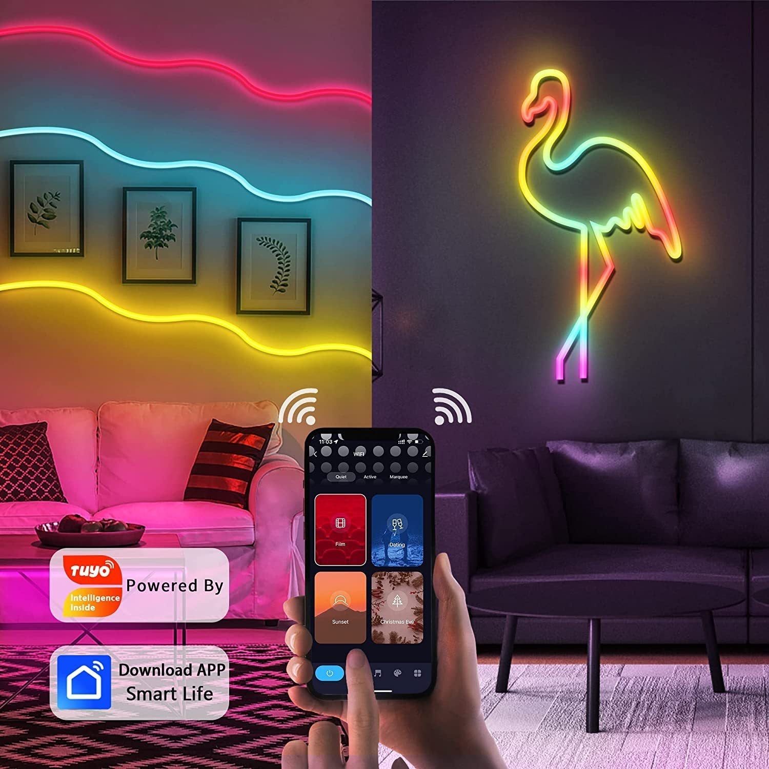 Decorative smart LED strip installed in living space