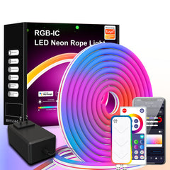 Flexible LED neon light strip curving around a corner