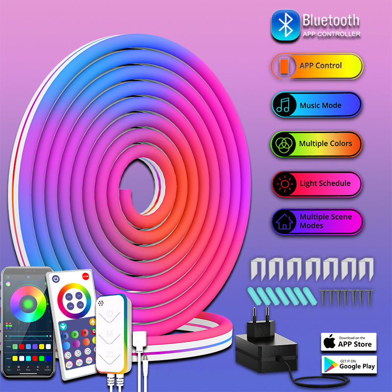 Smart LED strip showing vibrant colours on the wall