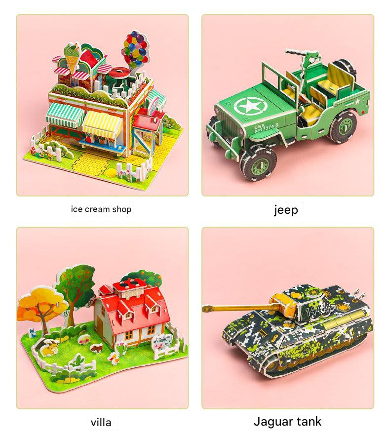 Kids assembling 3D puzzle kit