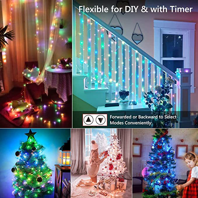 LED string lights wrapped around tree