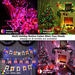 Colourful LED string lights in outdoor setup