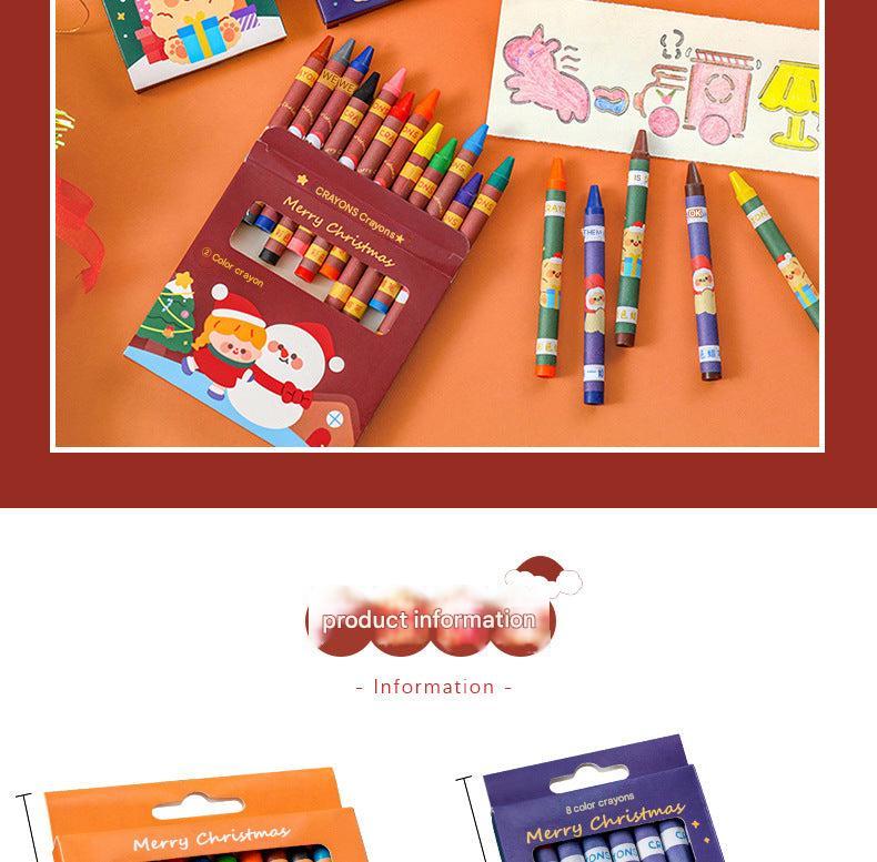 Kids Christmas crayon set featuring cartoon designs