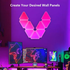 Modular RGB triangle lights in a dark room