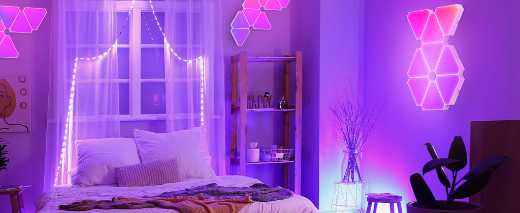 RGB lights displayed in a home living space