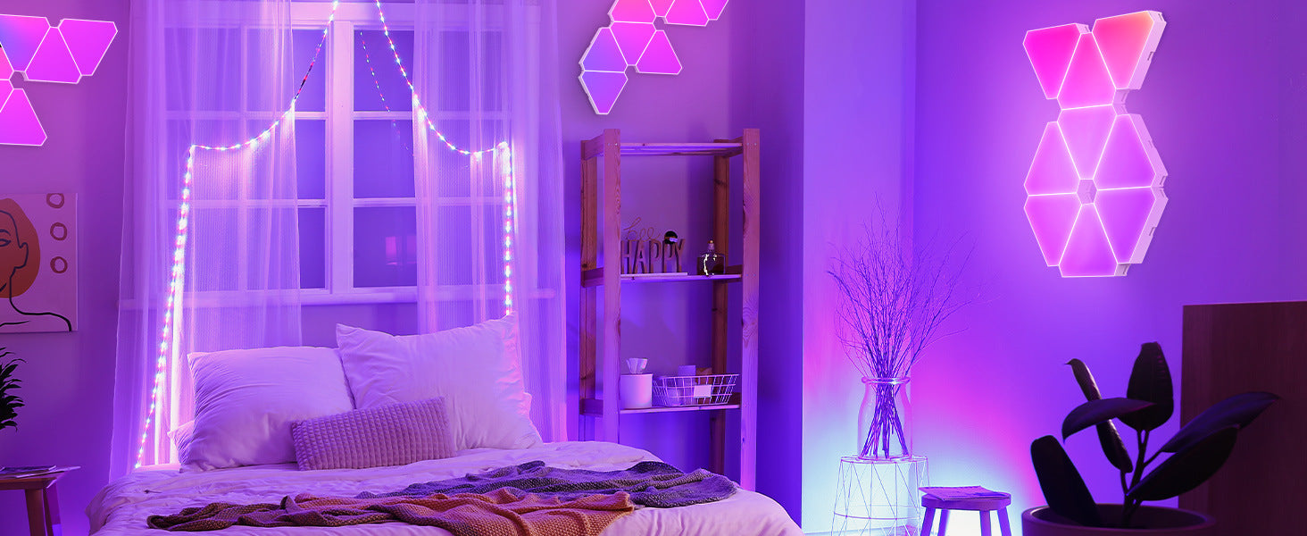 RGB lights displayed in a home living space