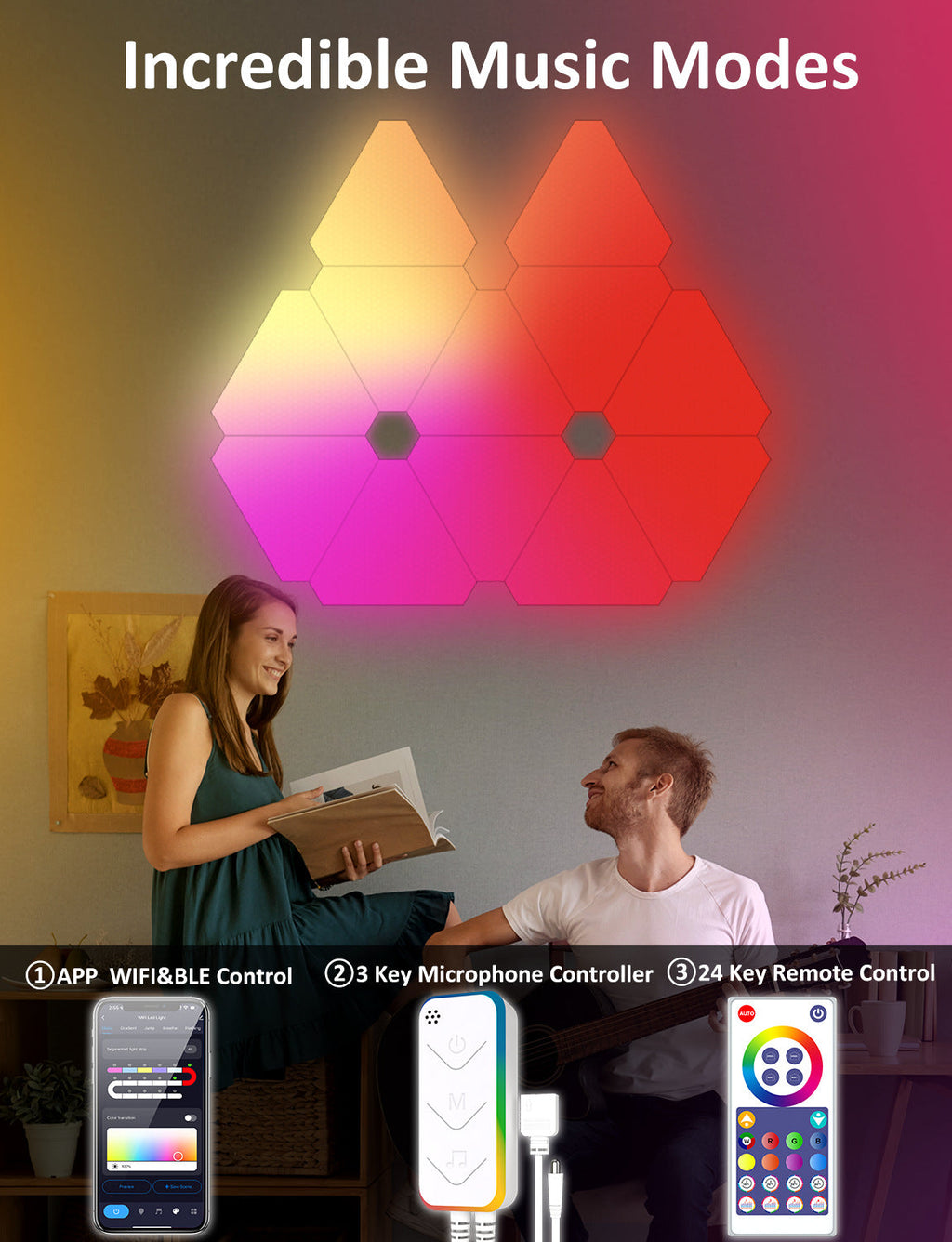 Close-up of smart LED triangle light panels