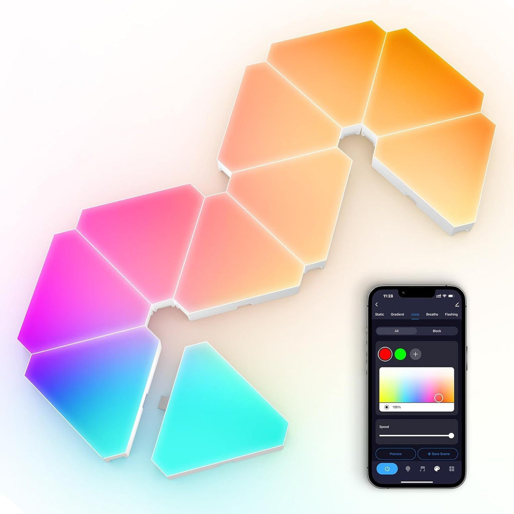 Close-up of smart LED triangle light panels