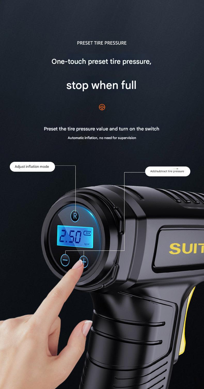 Inflating vehicle tires at night with LED light