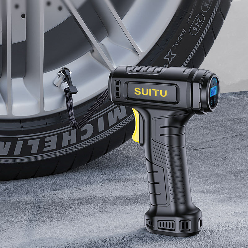 Compact and portable tire inflator side angle
