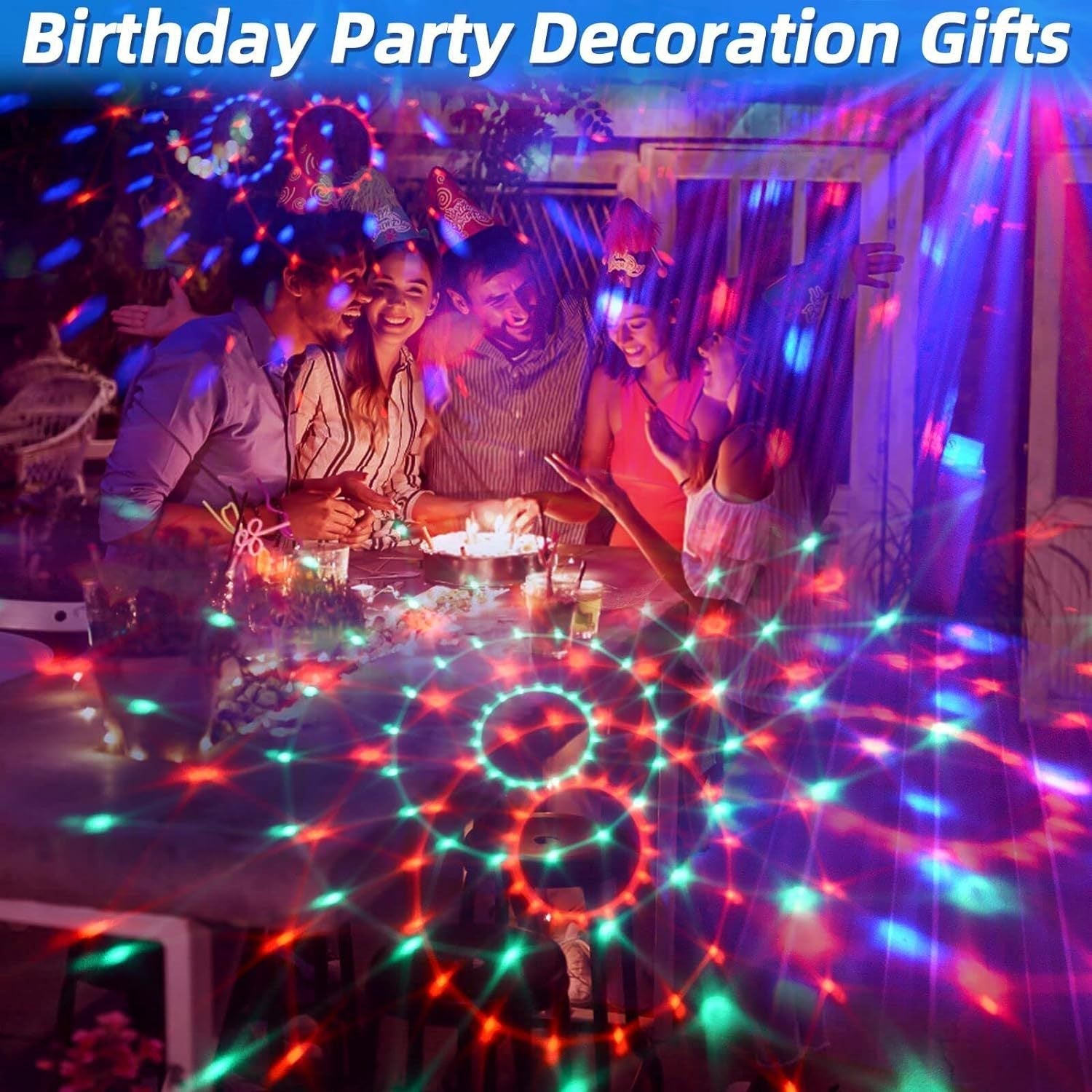 compact LED disco ball mounted on ceiling