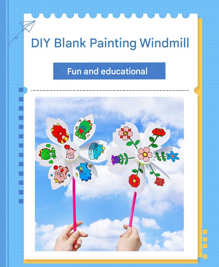 Finished DIY paper windmill showing vibrant colours
