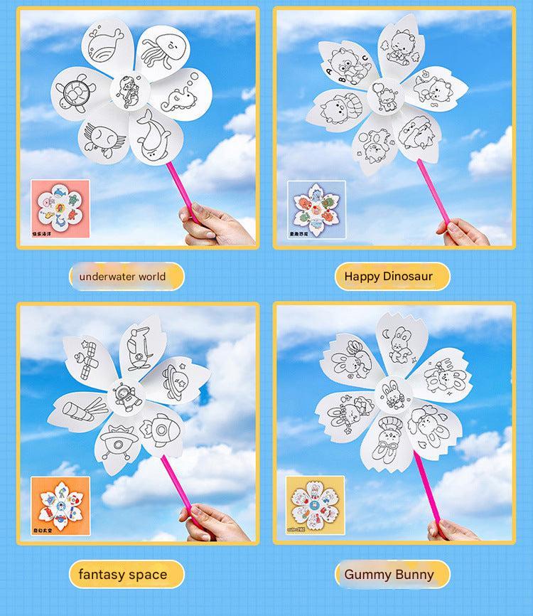 Close-up of paper craft windmill kit contents