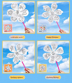 Close-up of paper craft windmill kit contents