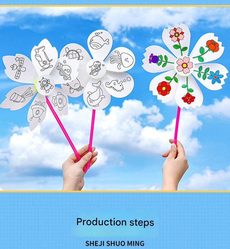 Artistic paper windmills displayed in a group