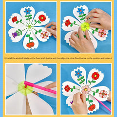 Kids enjoying creative paper windmill activity