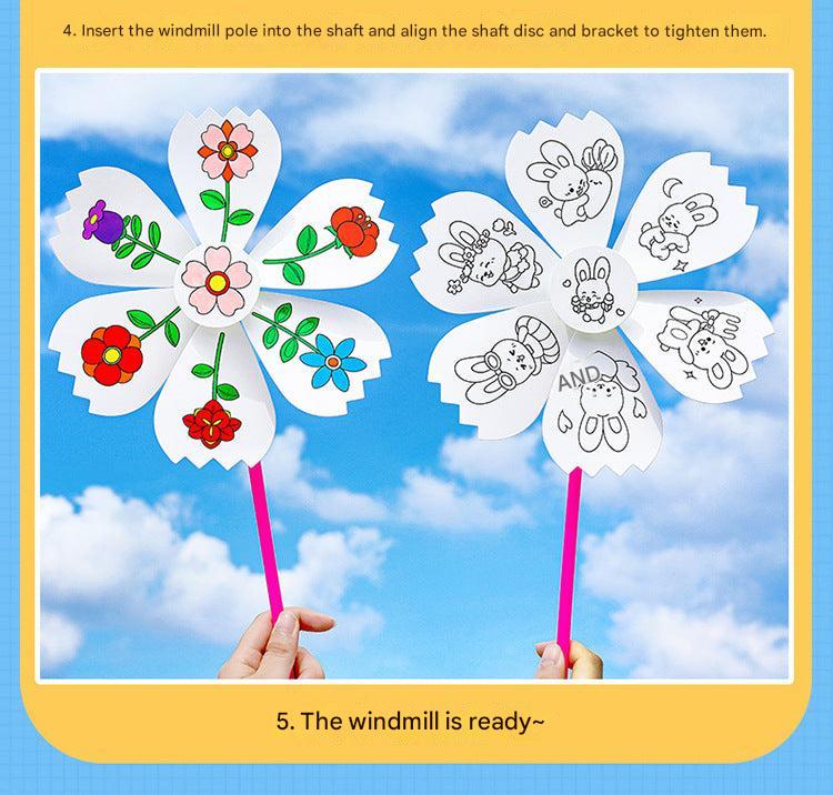 Finished DIY paper windmill showing vibrant colours