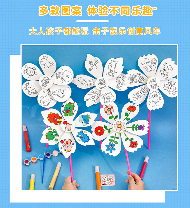 Detailed view of colourful windmill templates