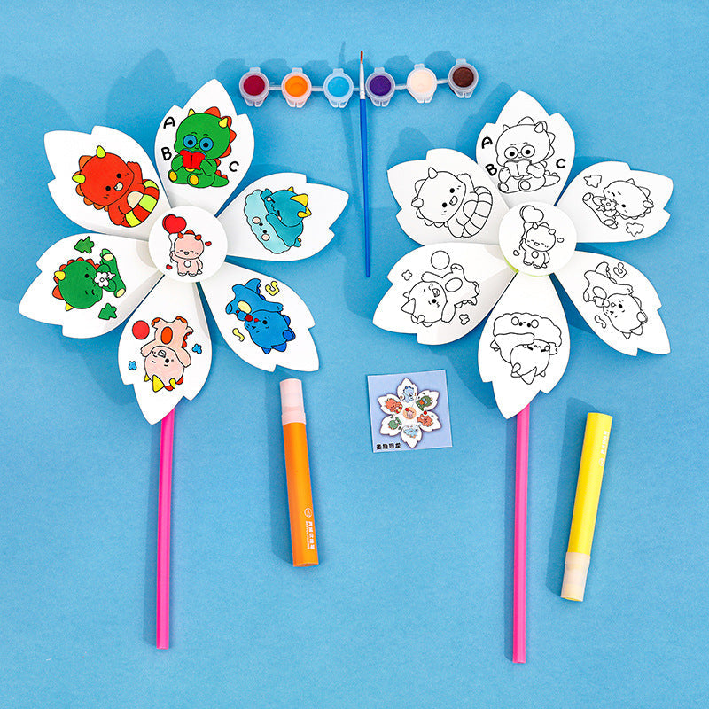 Kids enjoying creative paper windmill activity