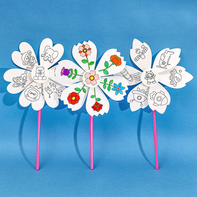 Finished DIY paper windmill showing vibrant colours