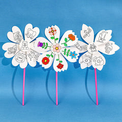 Finished DIY paper windmill showing vibrant colours