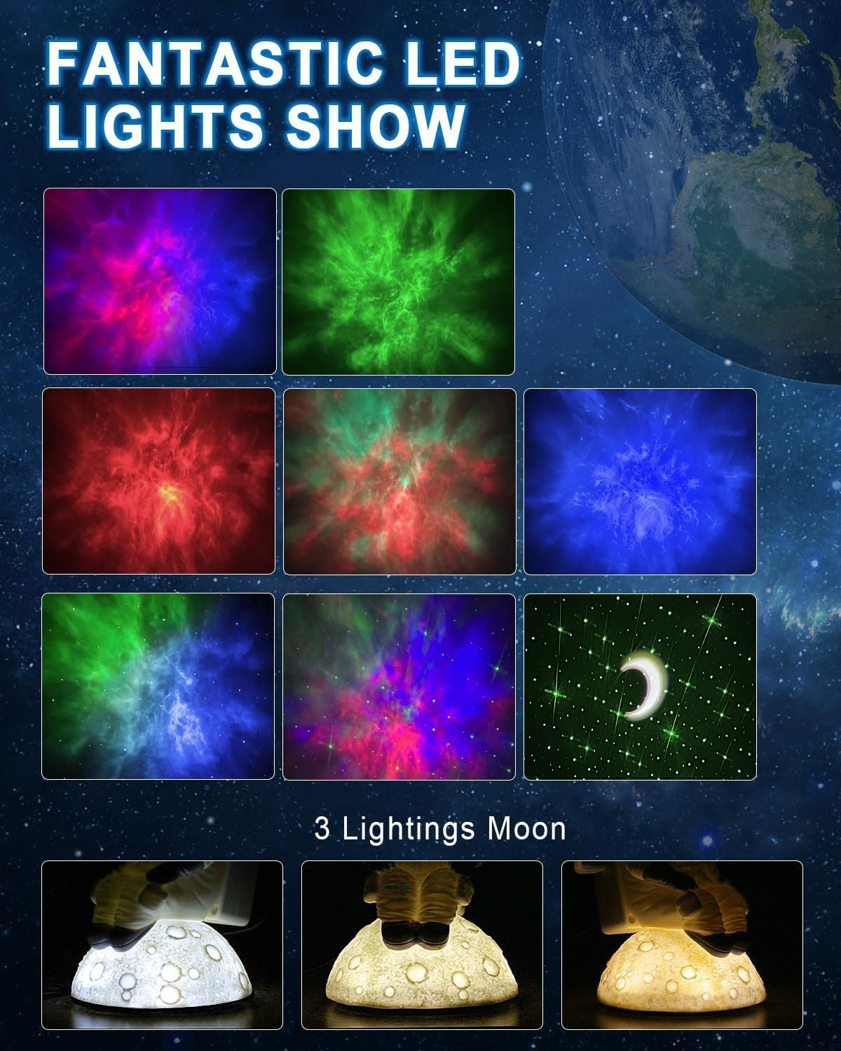 Projector lamp showing night sky colors