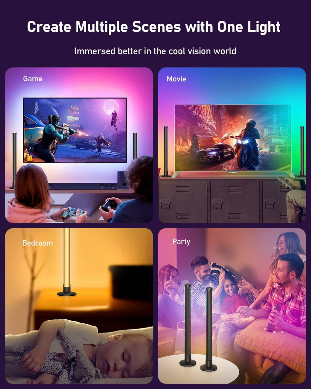 Smart LED Atmosphere Lamp showing colourful lighting effects