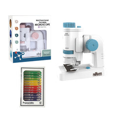 Detailed view of microscope lens and slides