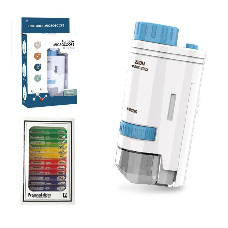 Microscope set displayed with various components