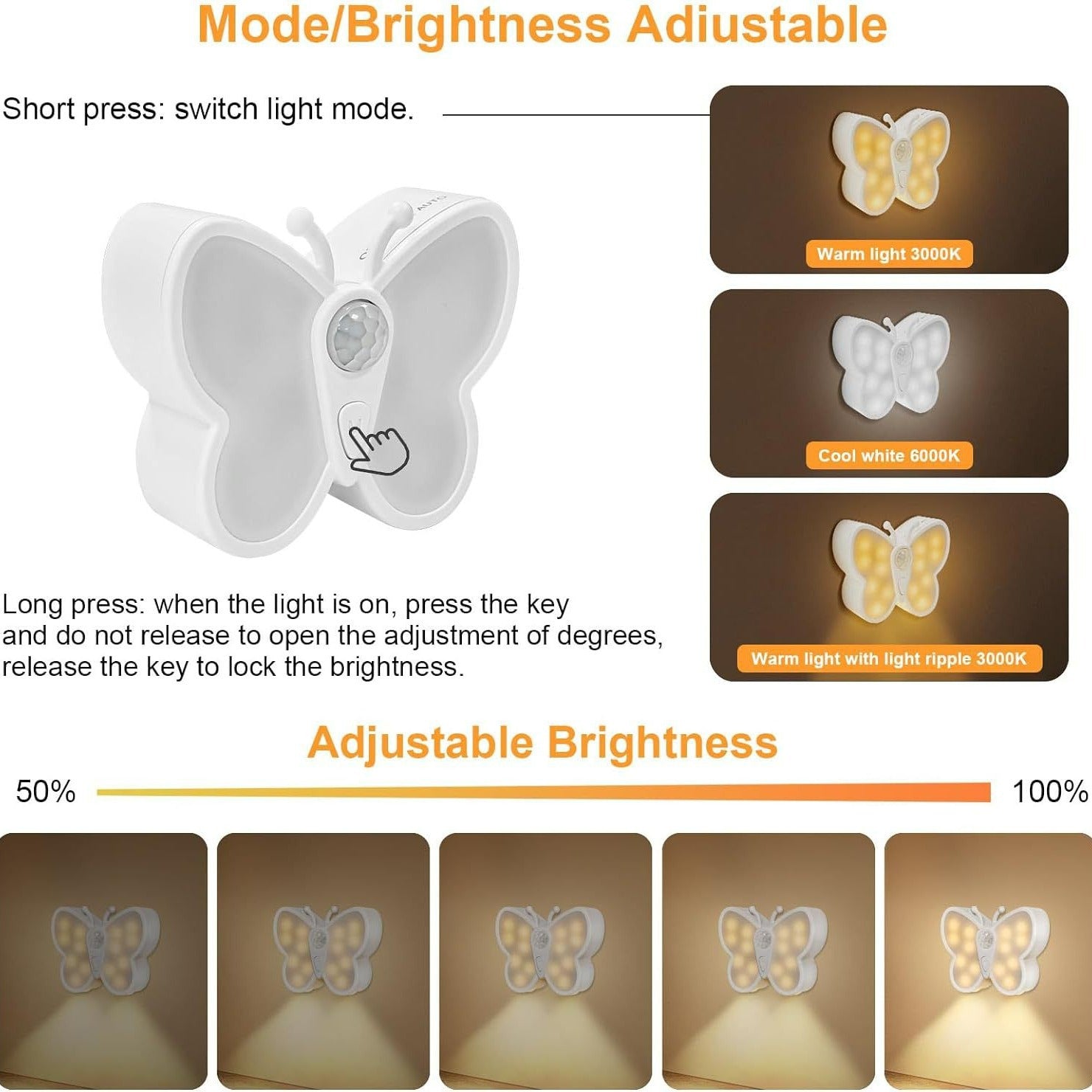 Portable night light on bedside table