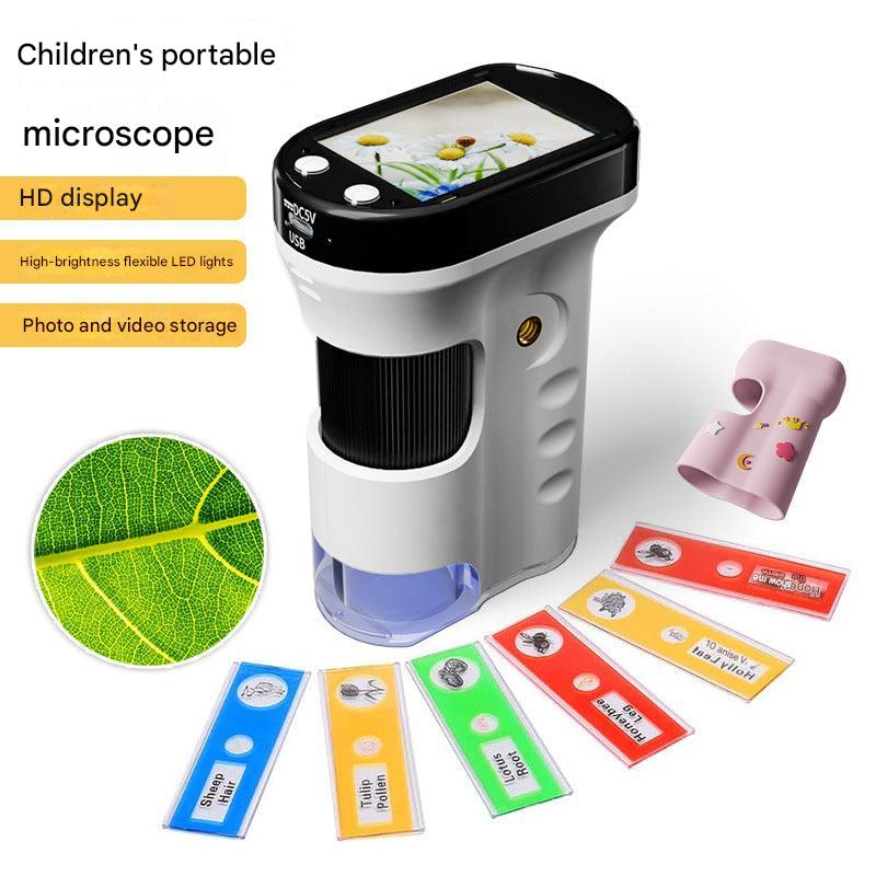 Child holding a blue mini camera