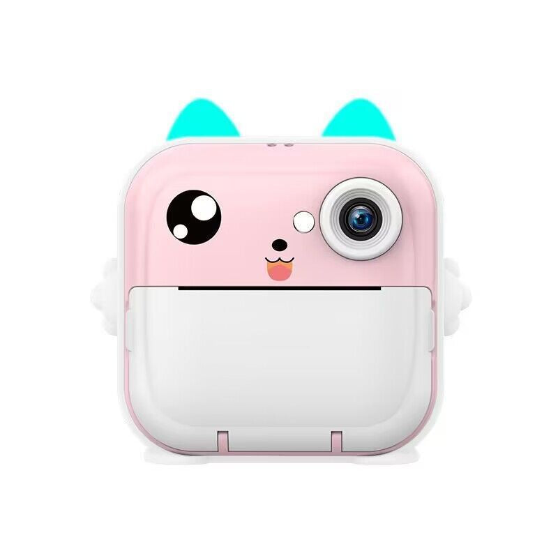 Children's digital camera in pink with a toy