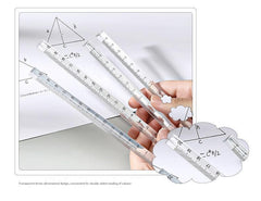 student using acrylic triangular ruler on desk