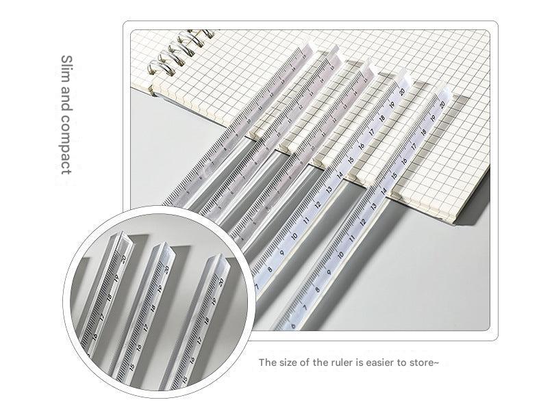 close-up of triangular ruler measurement scale