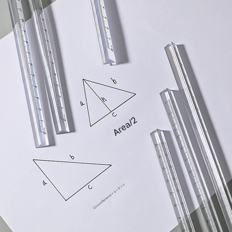 close-up of triangular ruler measurement scale