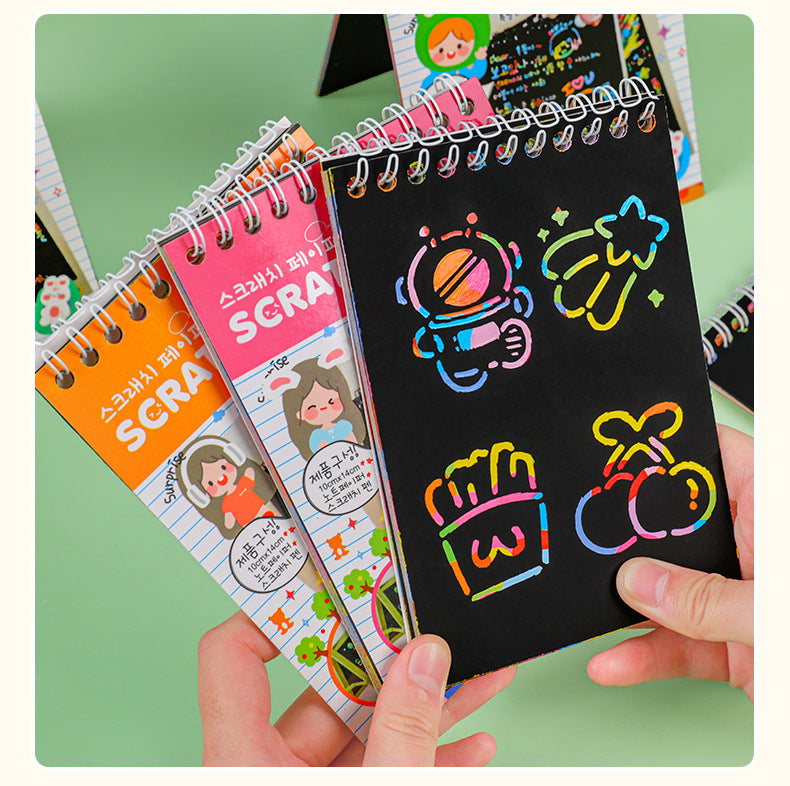 Close-up of colourful scratch art reveal