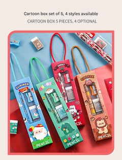 Five-piece kids stationery set including cute pencils