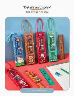 Colourful cartoon character stationery features