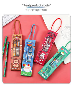 Magic bunny themed school supplies displayed